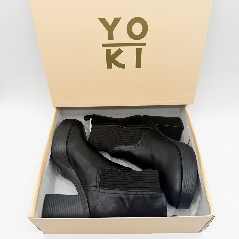 Yoki Yale Chunky Chelsea Platform Ankle Boots Block Heel Pull On Black 7.5 NEW - Picture 2 of 15